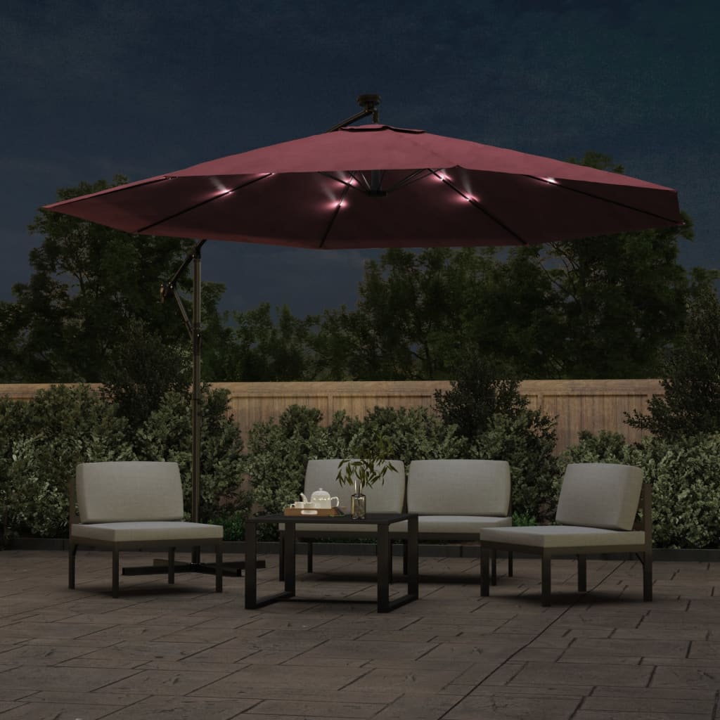 Ombrellone a Sbalzo con LED Rosso Bordò 350 cm