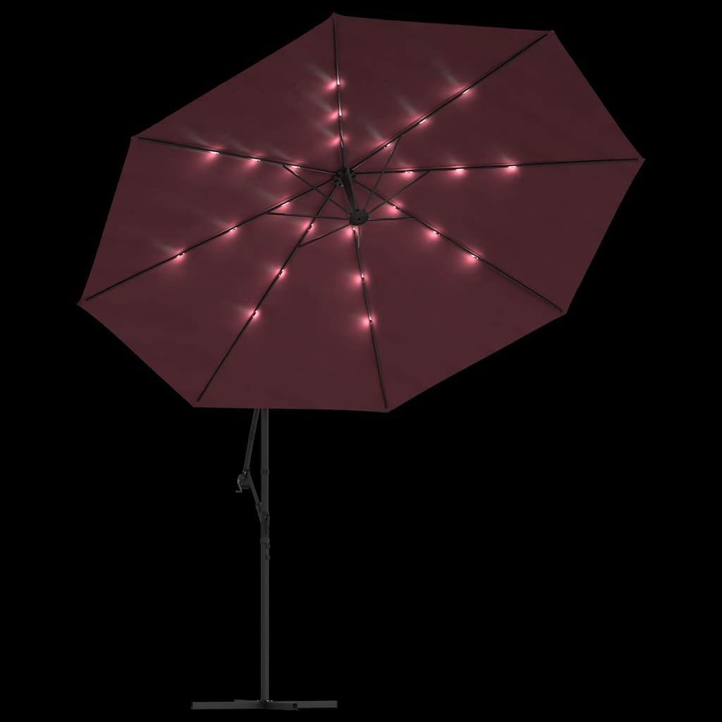 Ombrellone a Sbalzo con LED Rosso Bordò 350 cm