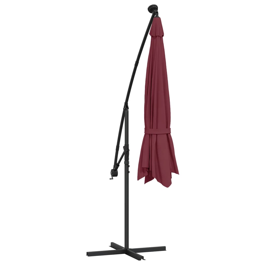 Ombrellone a Sbalzo con LED Rosso Bordò 350 cm