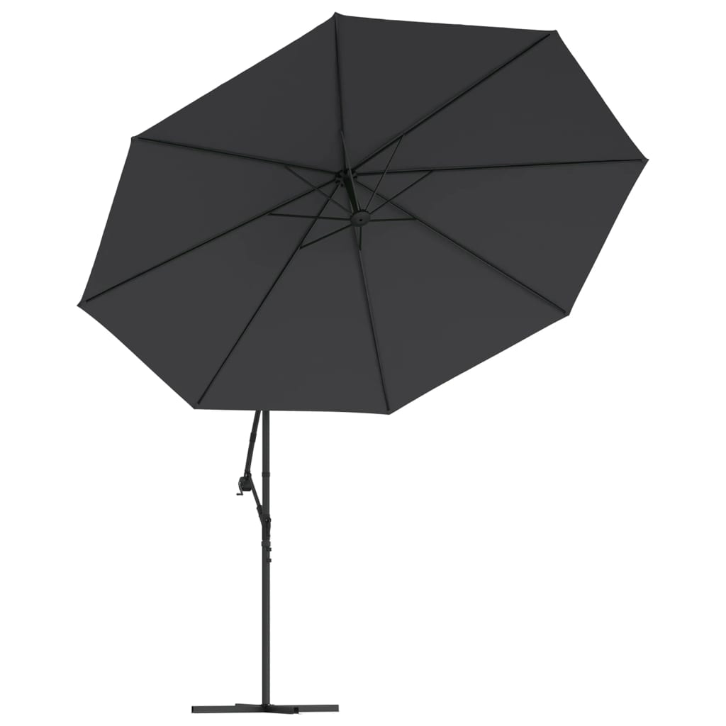 Ombrellone a Sbalzo con Palo e Luci a LED Nero 350 cm