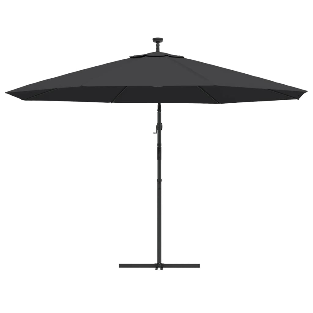 Ombrellone a Sbalzo con Palo e Luci a LED Nero 350 cm