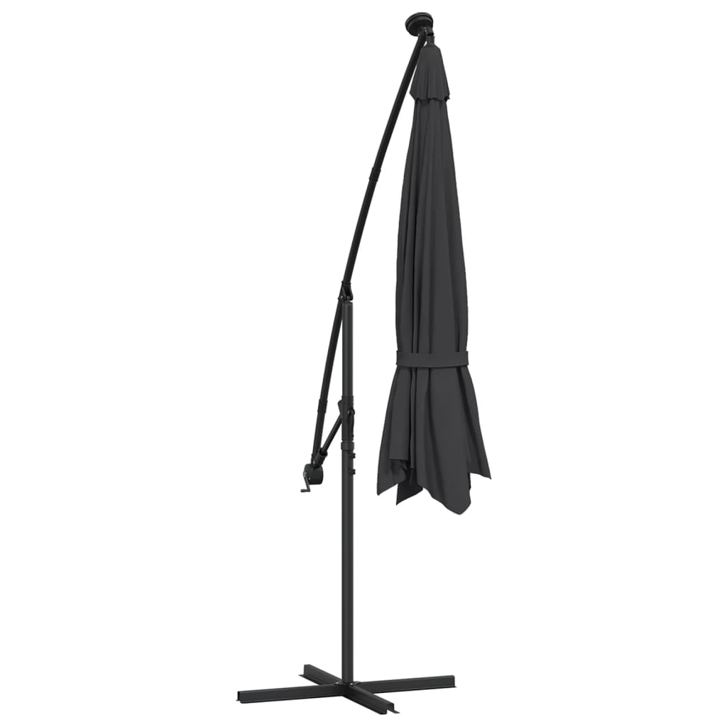 Ombrellone a Sbalzo con Palo e Luci a LED Nero 350 cm