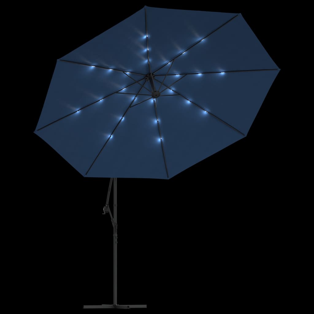 Ombrellone a Sbalzo con Palo e Luci a LED Azzurro 350 cm