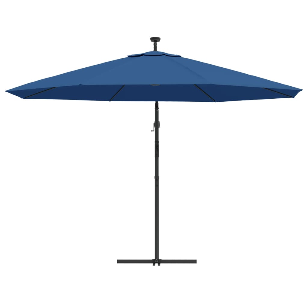 Ombrellone a Sbalzo con Palo e Luci a LED Azzurro 350 cm