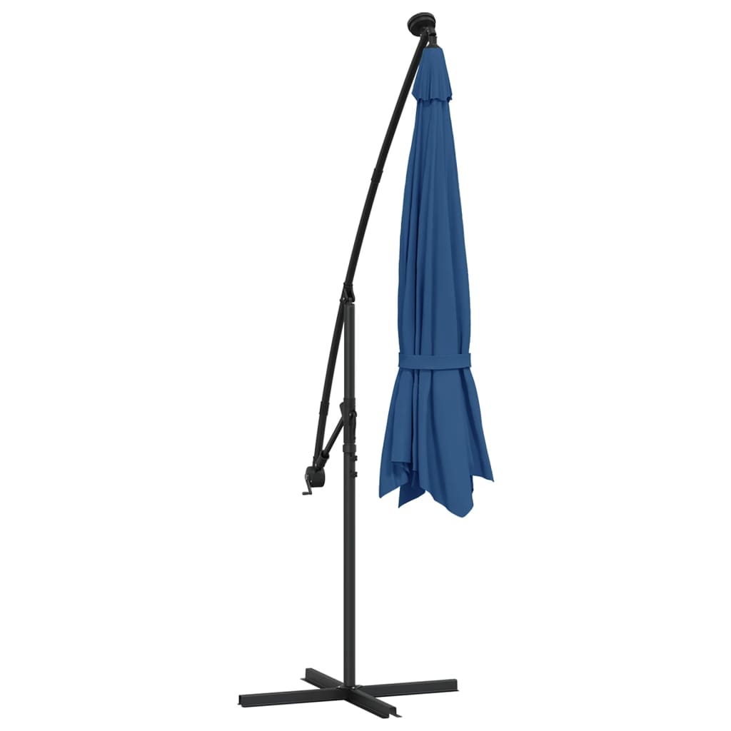 Ombrellone a Sbalzo con Palo e Luci a LED Azzurro 350 cm