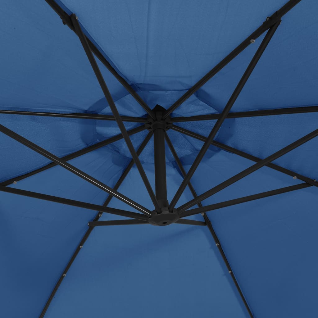 Ombrellone a Sbalzo con Palo e Luci a LED Azzurro 350 cm