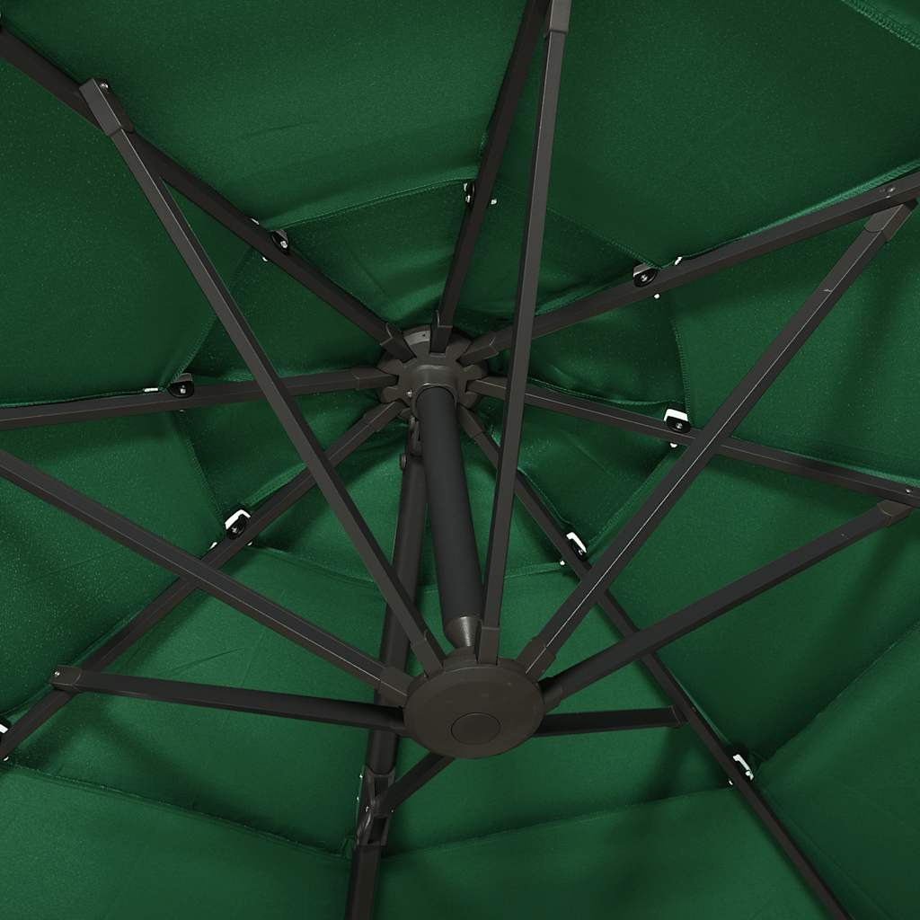 Ombrellone a Sbalzo 4 Livelli Palo Alluminio Verde 3x3 m