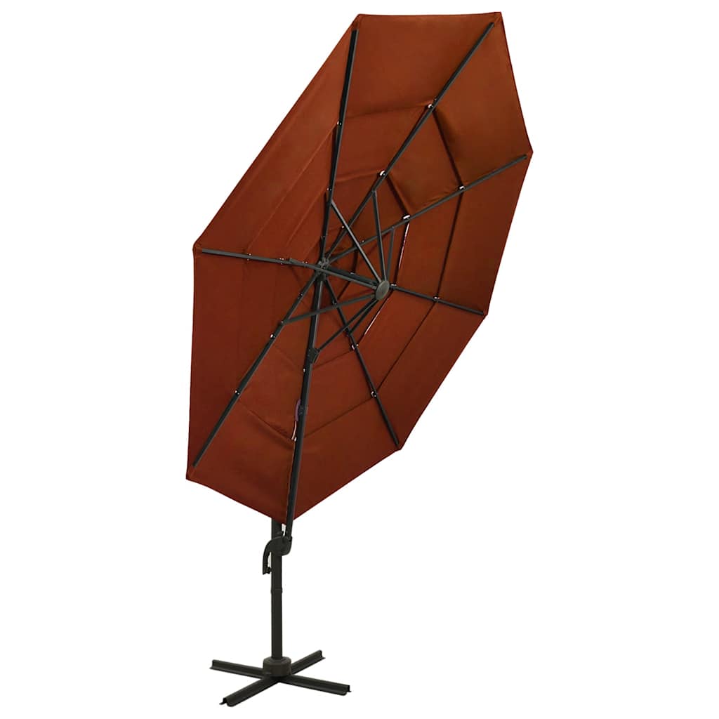 Ombrellone a Sbalzo 4 Livelli Palo in Alluminio 3x3m Terracotta