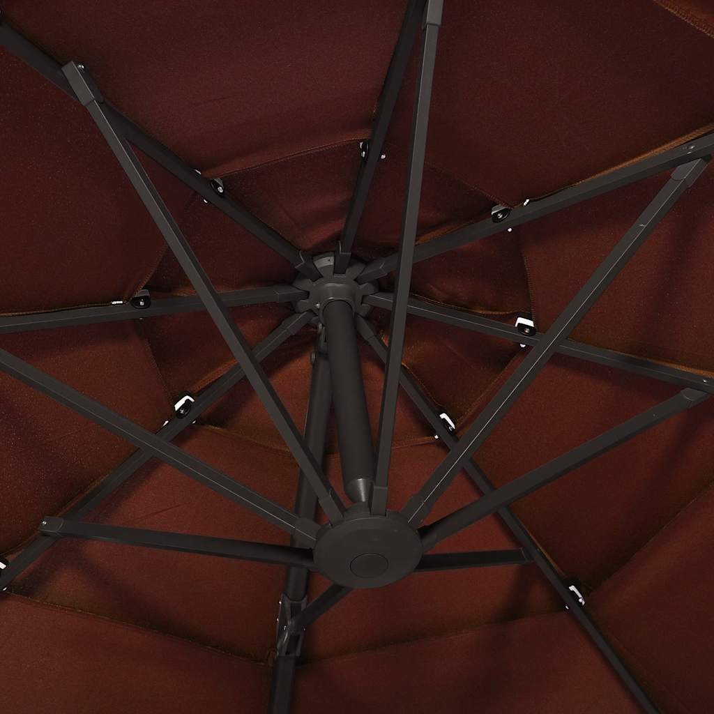 Ombrellone a Sbalzo 4 Livelli Palo in Alluminio 3x3m Terracotta