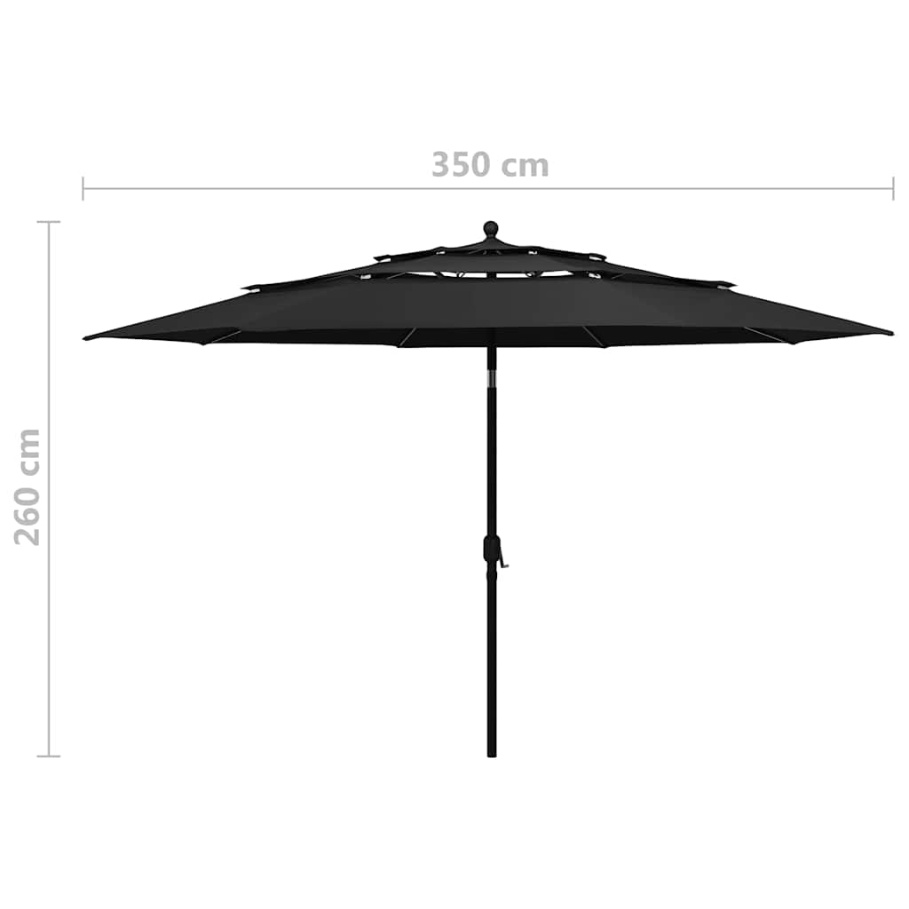 Ombrellone a Sbalzo 3 Livelli Palo Alluminio 3,5 m Nero