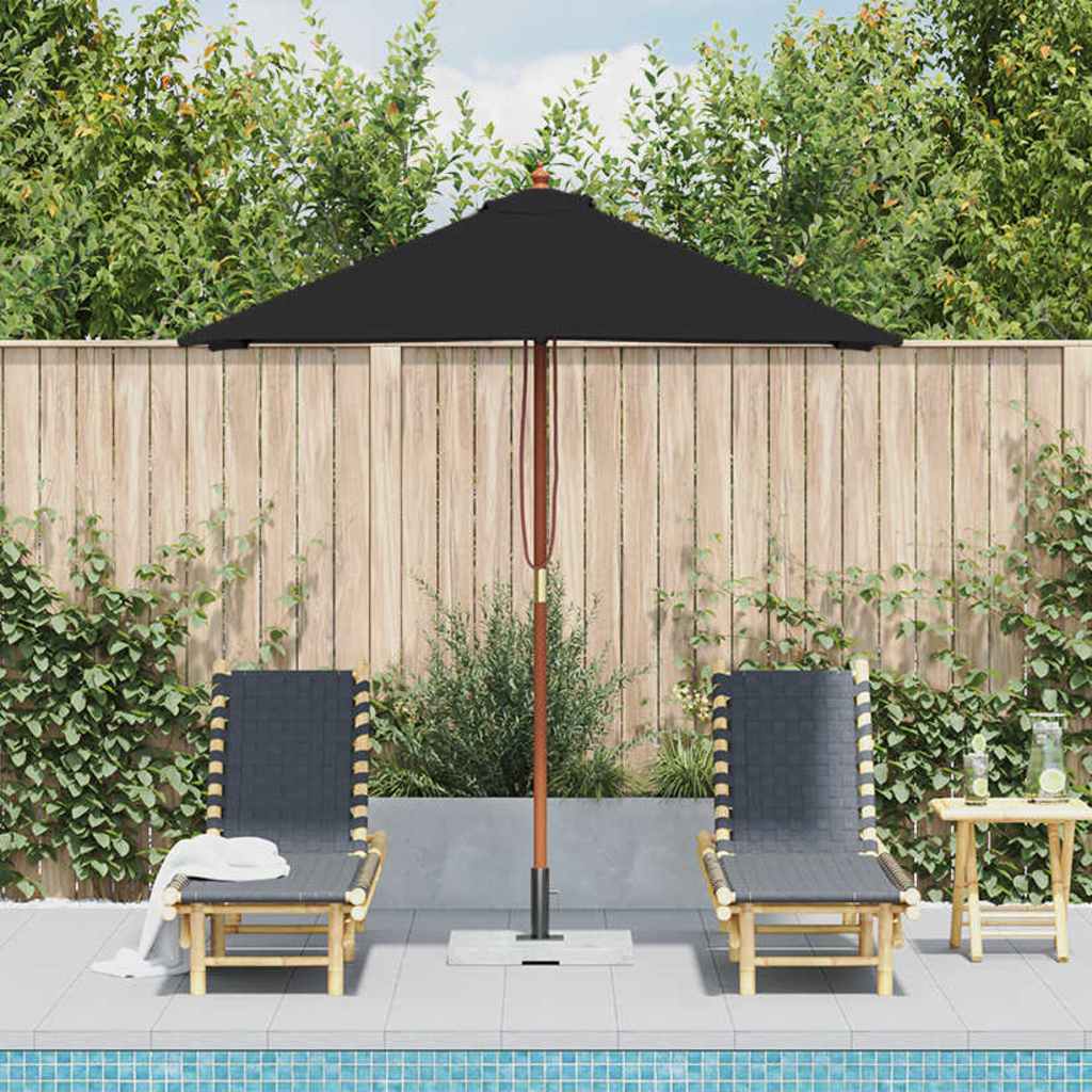 Ombrellone da Giardino con Palo in Legno 150x200 cm Nero