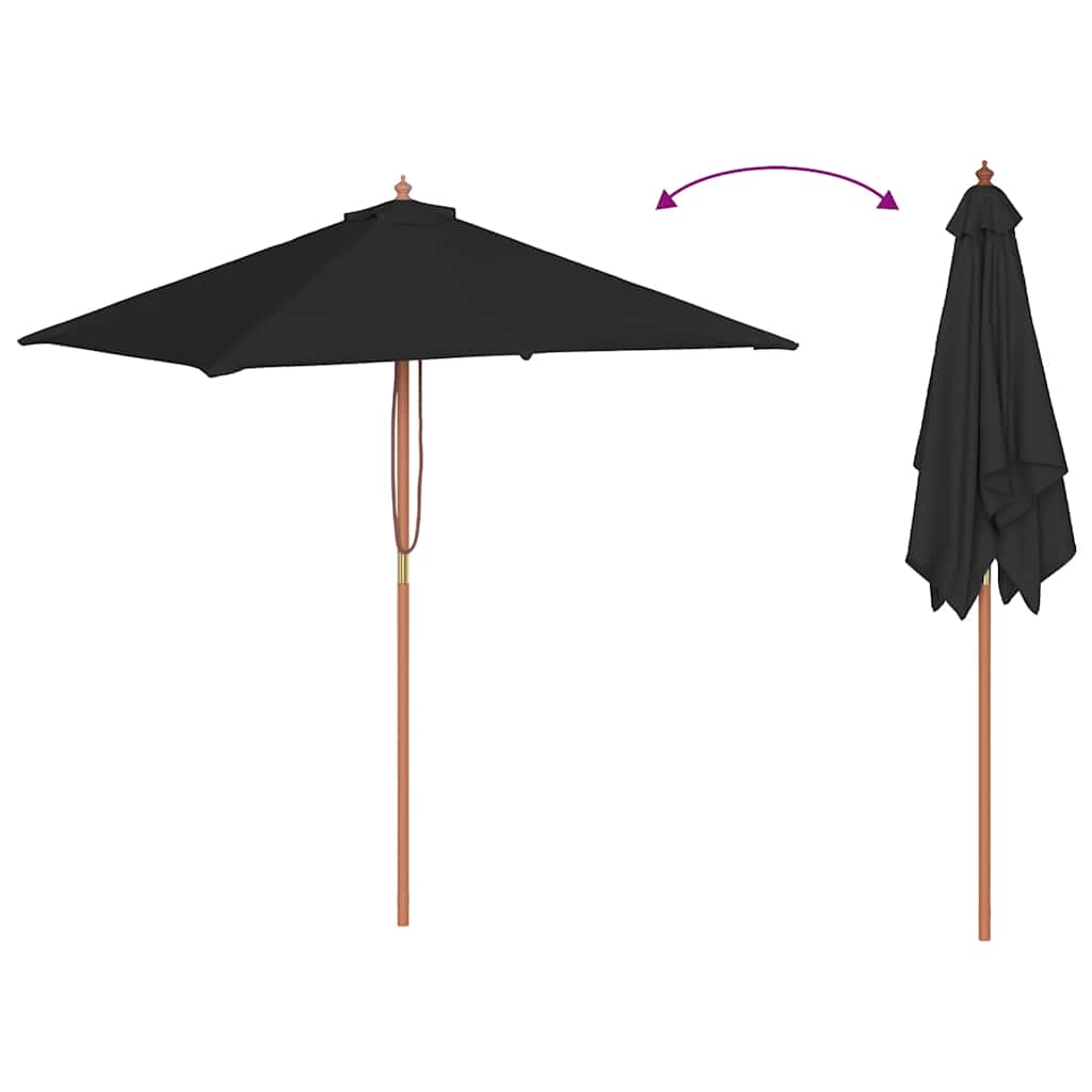 Ombrellone da Giardino con Palo in Legno 150x200 cm Nero