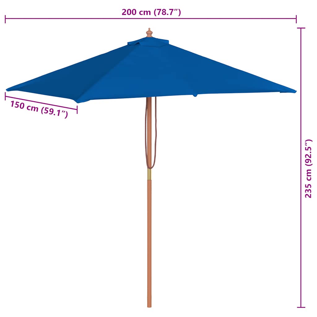 Ombrellone da Giardino con Palo in Legno 150x200 cm Blu