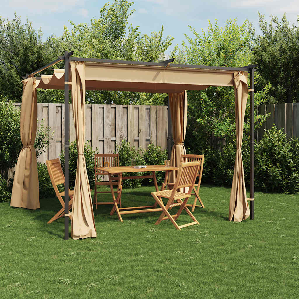 Gazebo con Tende 3x3 cm Grigio Talpa in Acciaio
