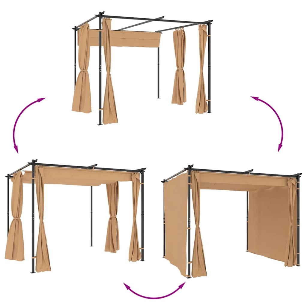 Gazebo con Tende 3x3 cm Grigio Talpa in Acciaio