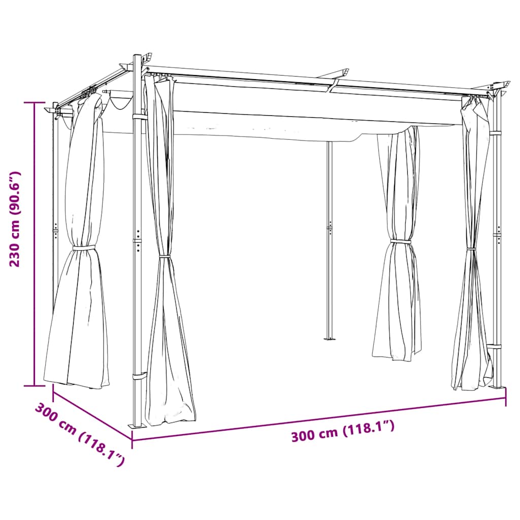 Gazebo con Tende 3x3 cm Grigio Talpa in Acciaio