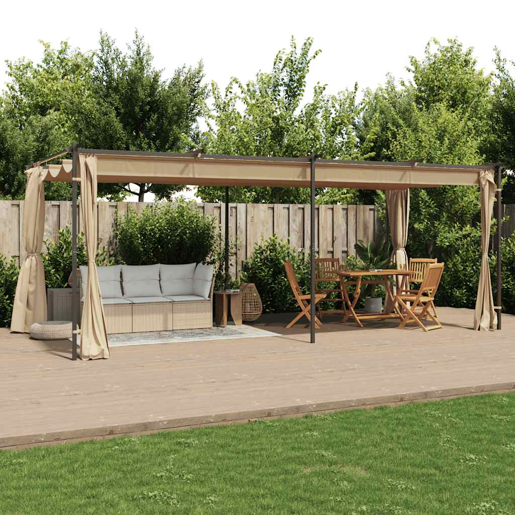 Gazebo con Tende 6x3 cm Grigio Talpa in Acciaio