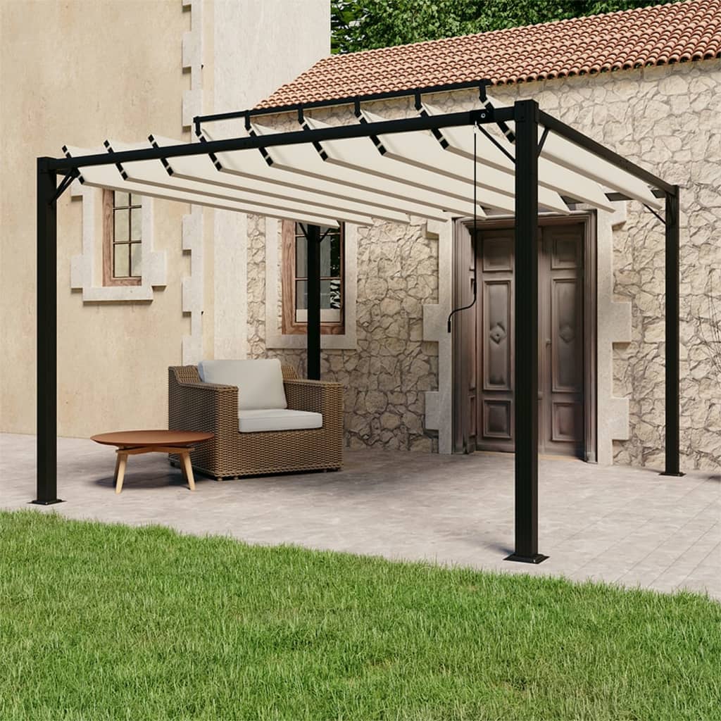 Gazebo con Tetto a Lamelle 3x3 m in Tessuto Crema e Alluminio