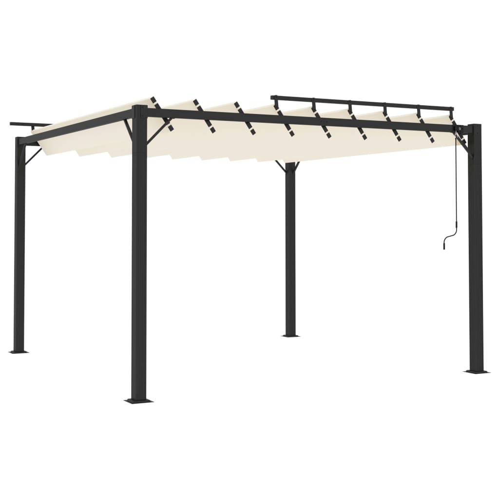 Gazebo con Tetto a Lamelle 3x3 m in Tessuto Crema e Alluminio