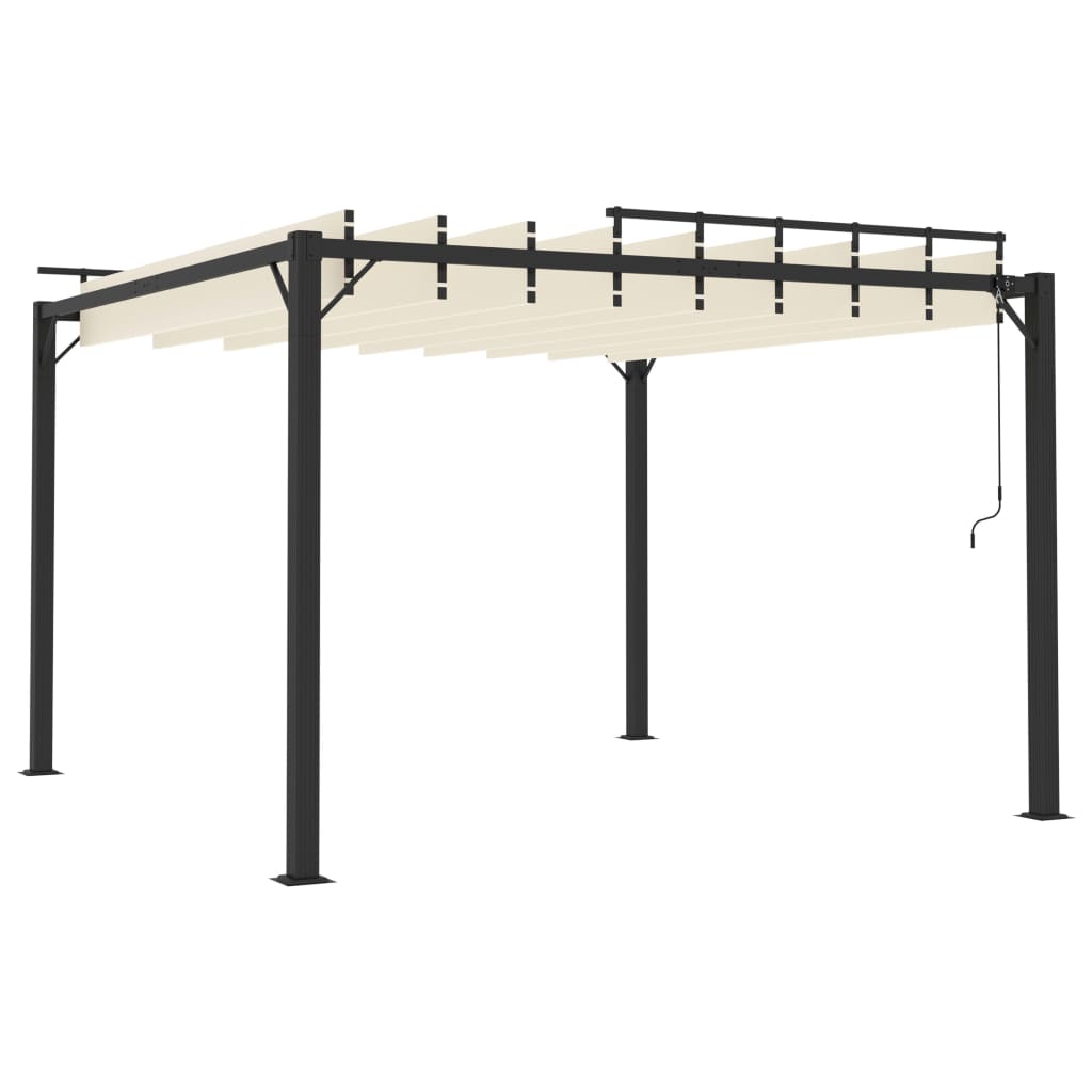 Gazebo con Tetto a Lamelle 3x3 m in Tessuto Crema e Alluminio