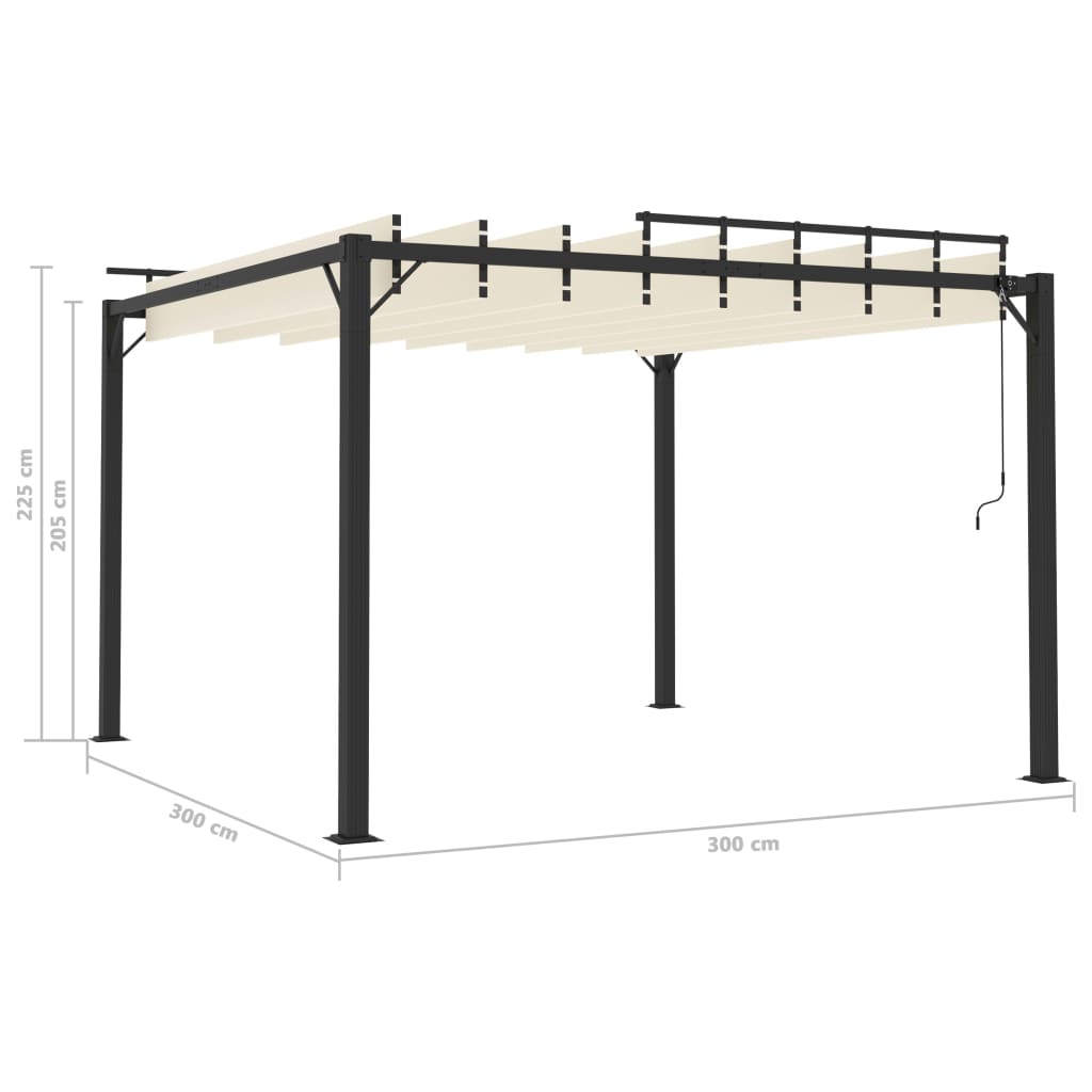 Gazebo con Tetto a Lamelle 3x3 m in Tessuto Crema e Alluminio