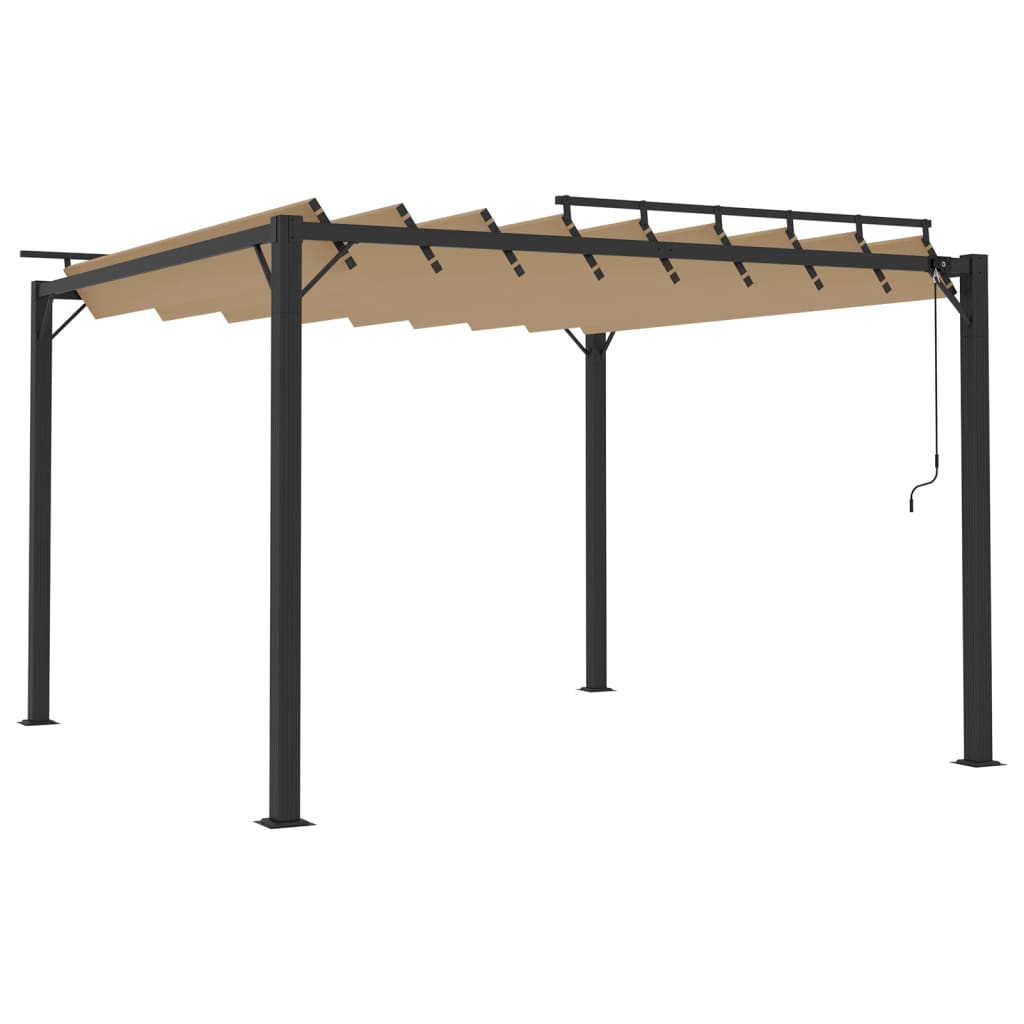 Gazebo con Tetto a Lamelle 3x3 m in Tessuto Tortora e Alluminio