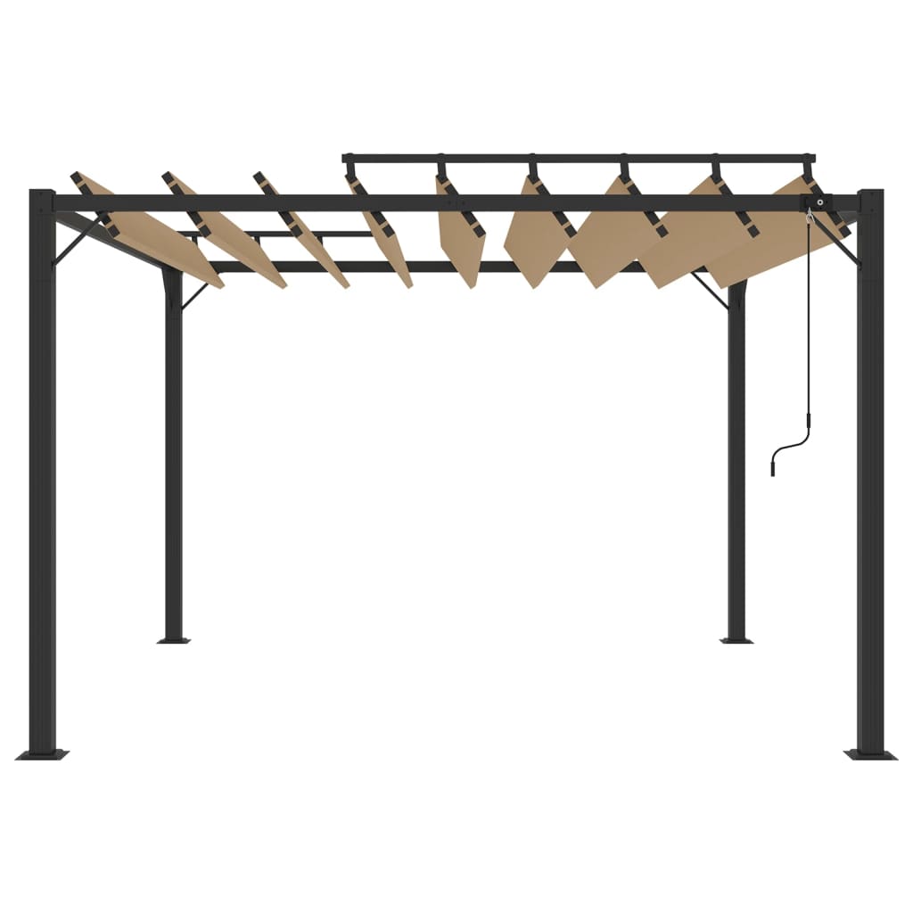 Gazebo con Tetto a Lamelle 3x3 m in Tessuto Tortora e Alluminio