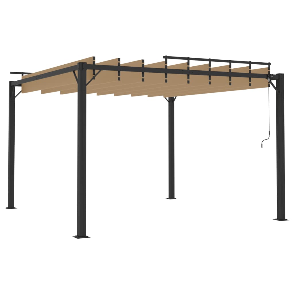 Gazebo con Tetto a Lamelle 3x3 m in Tessuto Tortora e Alluminio
