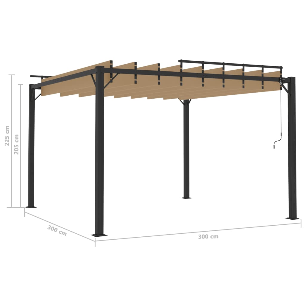 Gazebo con Tetto a Lamelle 3x3 m in Tessuto Tortora e Alluminio