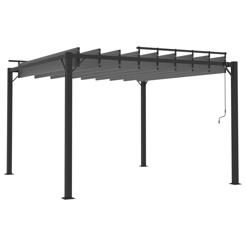 Gazebo con Tetto a Lamelle 3x3 m in Tessuto Antracite/Alluminio
