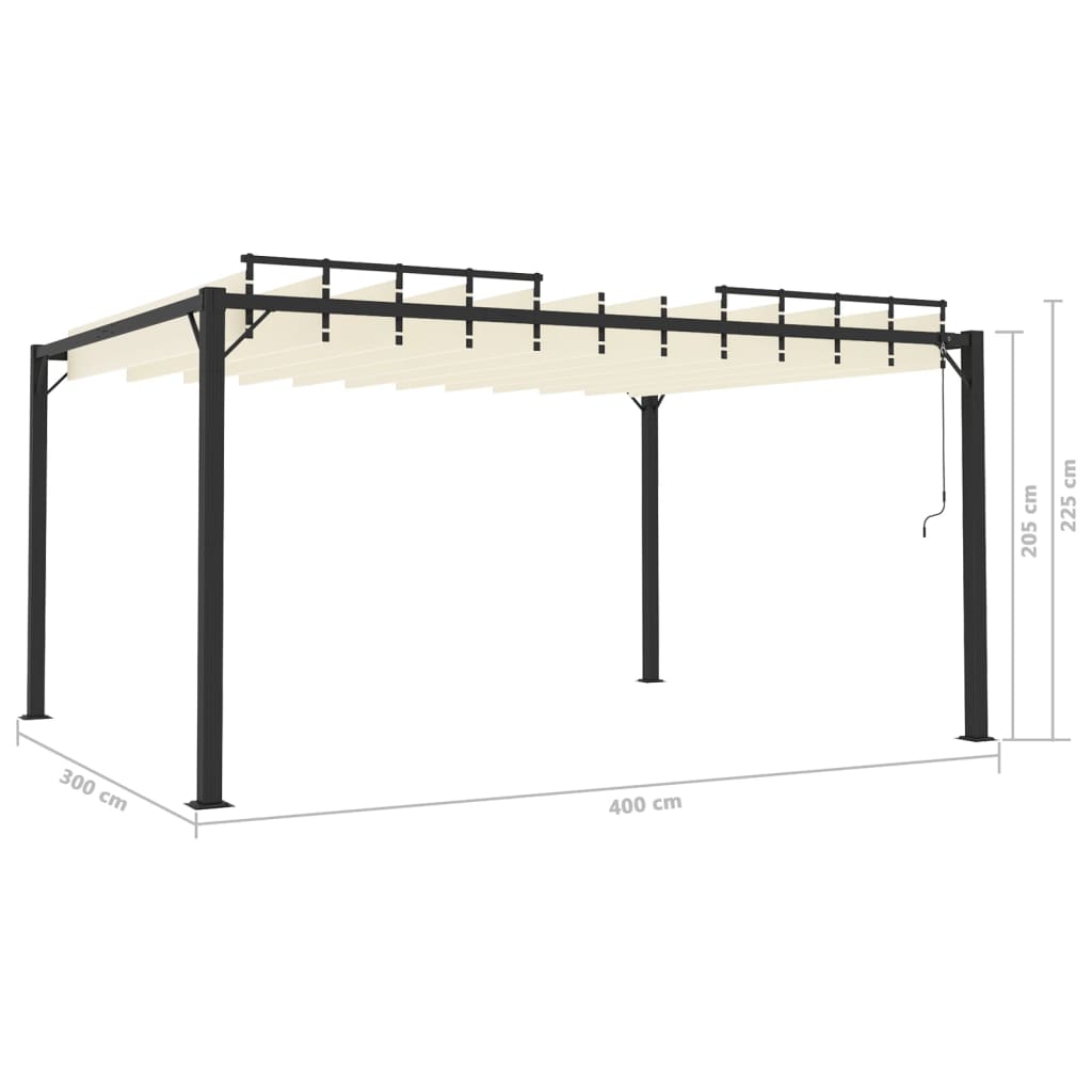 Gazebo con Tetto a Lamelle 3x4 m in Tessuto Crema e Alluminio