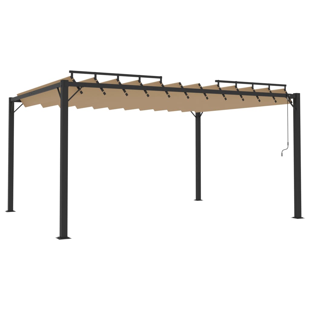 Gazebo con Tetto a Lamelle 3x4 m in Tessuto Tortora e Alluminio