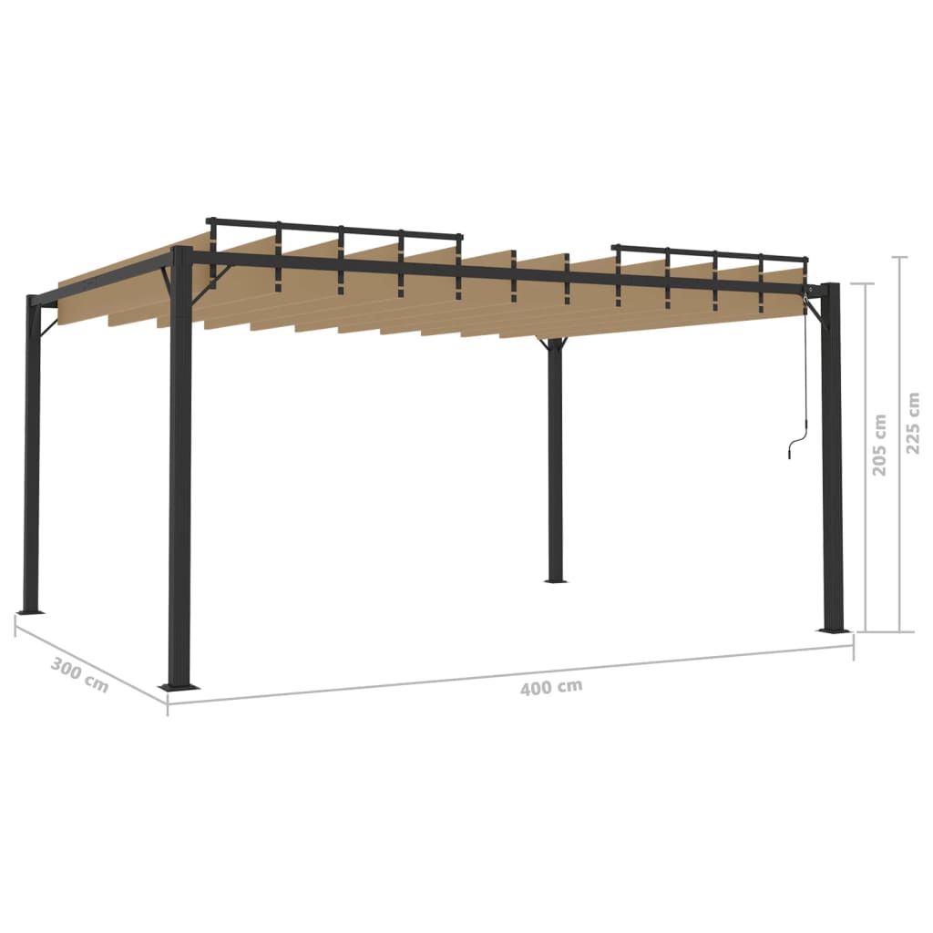 Gazebo con Tetto a Lamelle 3x4 m in Tessuto Tortora e Alluminio