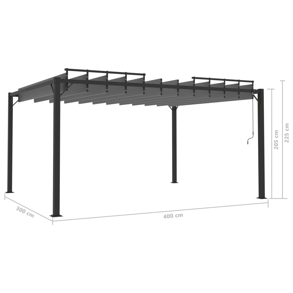 Gazebo con Tetto a Lamelle 3x4 m in Tessuto Antracite/Alluminio