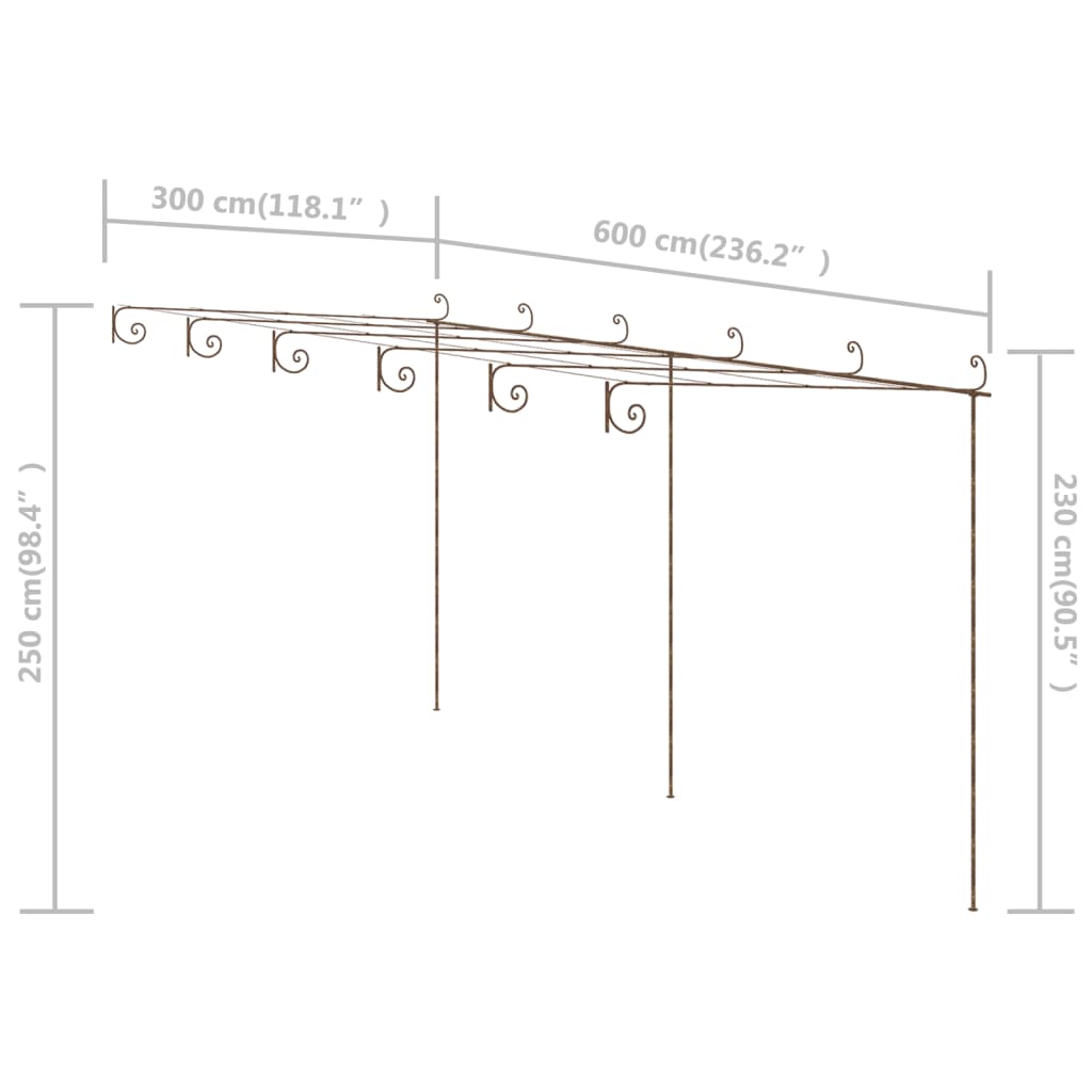 Pergolato da Giardino Marrone Anticato 6x3x2,5 m in Ferro