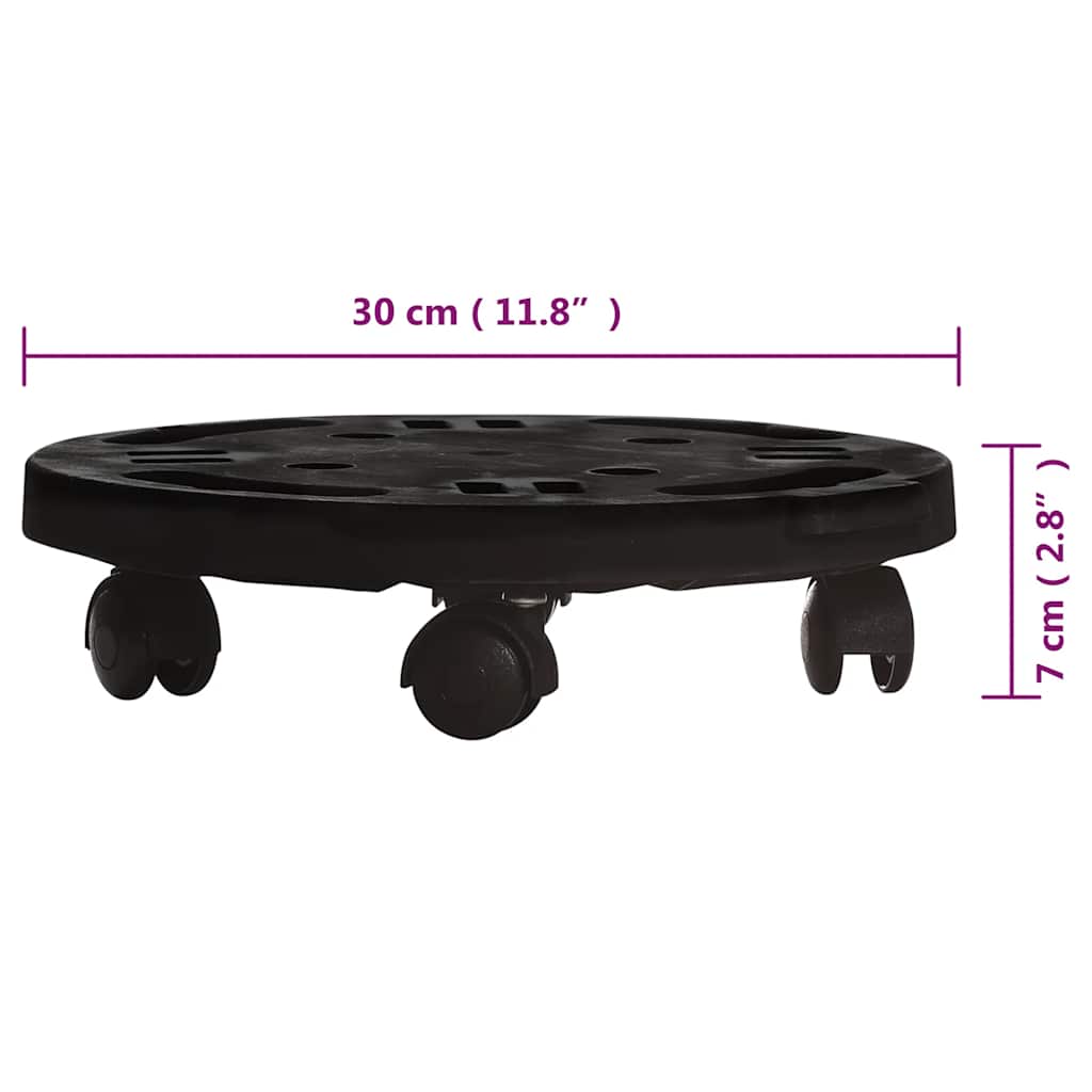 Carrelli per Piante con Ruote 2 pz Diametro 30 cm Neri 170 kg