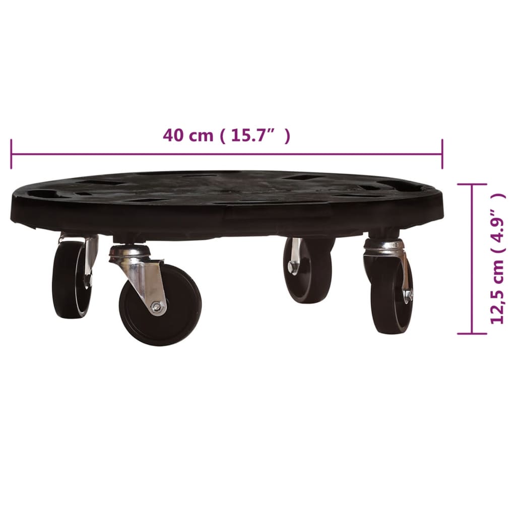 Carrelli per Piante con Ruote 2 pz Diametro 40 cm Neri 275 kg