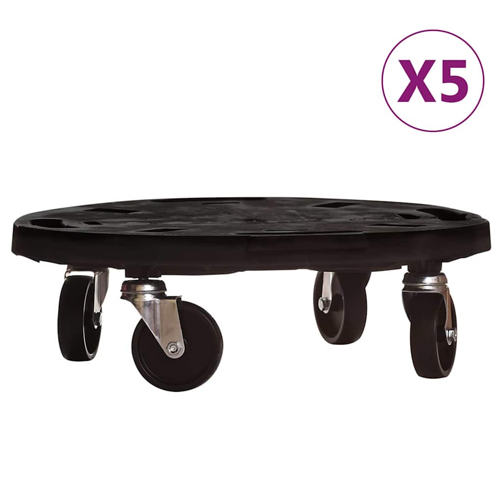 Carrelli per Piante con Ruote 5 pz Diametro 40 cm Neri 275 kg