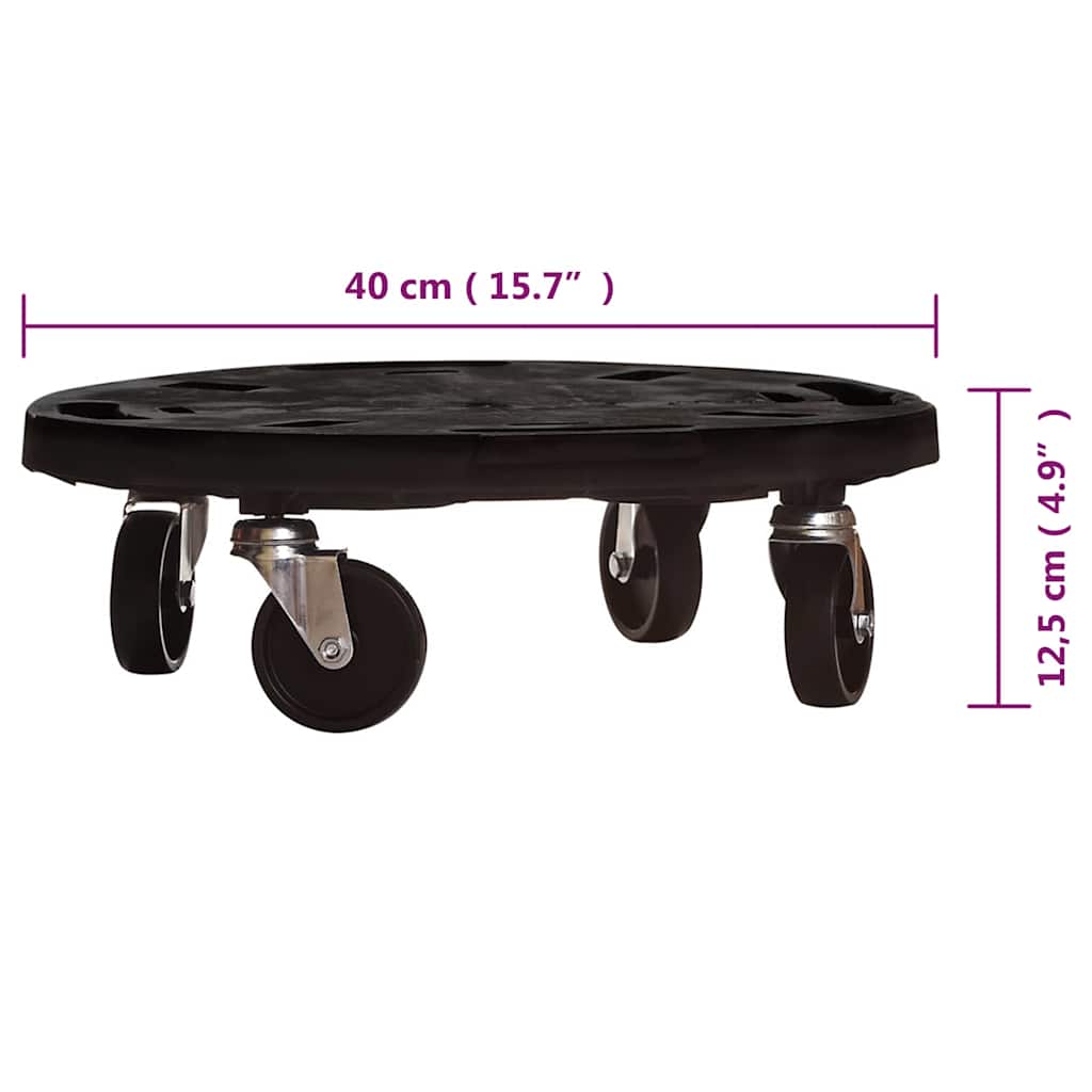 Carrelli per Piante con Ruote 5 pz Diametro 40 cm Neri 275 kg