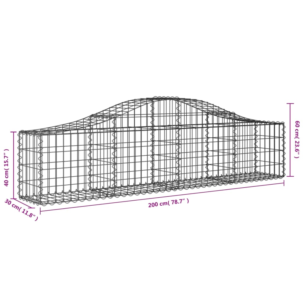 Cesti Gabbioni ad Arco 12 pz 200x30x40/60 cm Ferro Zincato