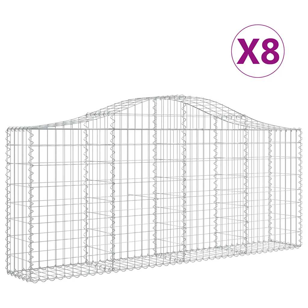 Cesti Gabbioni ad Arco 8 pz 200x30x80/100 cm Ferro Zincato