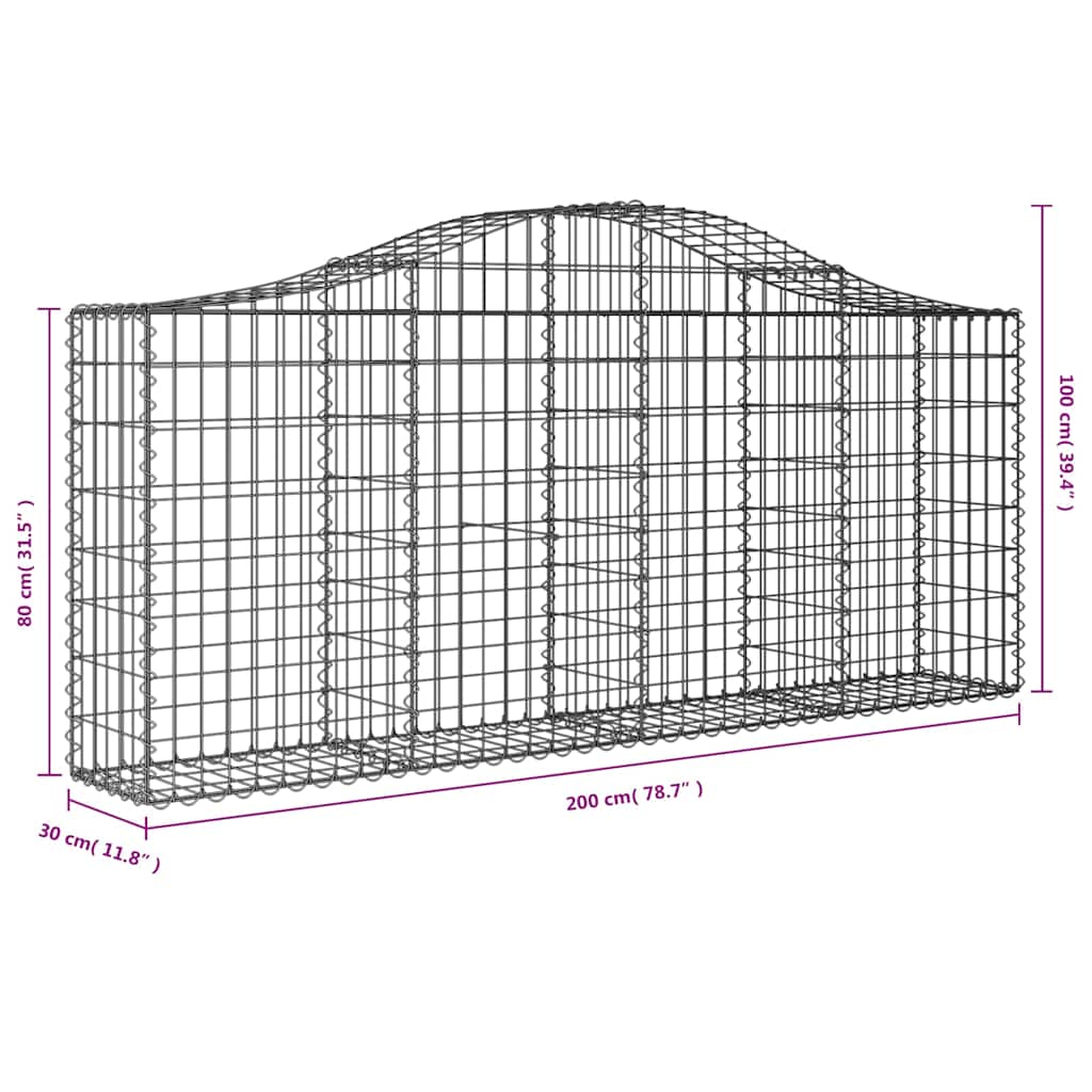 Cesti Gabbioni ad Arco 8 pz 200x30x80/100 cm Ferro Zincato