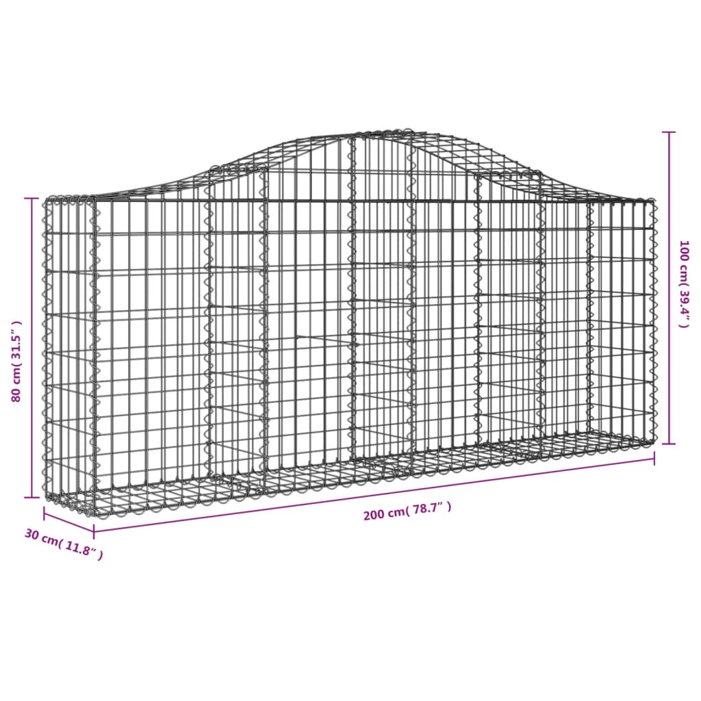 Cesti Gabbioni ad Arco 12 pz 200x30x80/100 cm Ferro Zincato