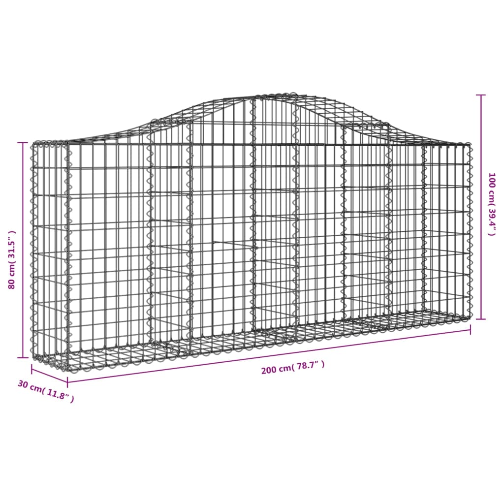 Cesti Gabbioni ad Arco 14 pz 200x30x80/100 cm Ferro Zincato
