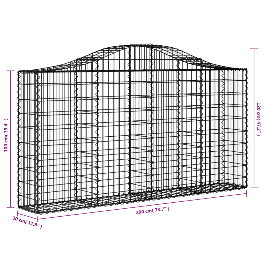 Cesti Gabbioni ad Arco 4 pz 200x30x100/120 cm Ferro Zincato