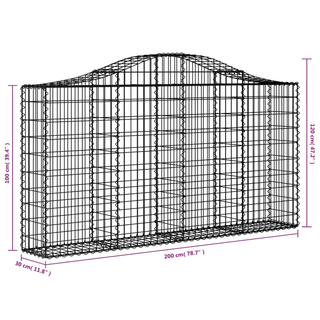 Cesti Gabbioni ad Arco 5 pz 200x30x100/120 cm Ferro Zincato