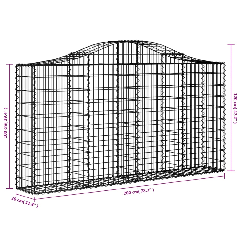 Cesti Gabbioni ad Arco 30 pz 200x30x100/120 cm Ferro Zincato