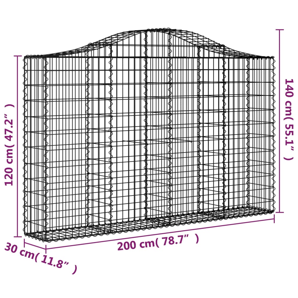 Cesti Gabbioni ad Arco 50 pz 200x30x120/140 cm Ferro Zincato