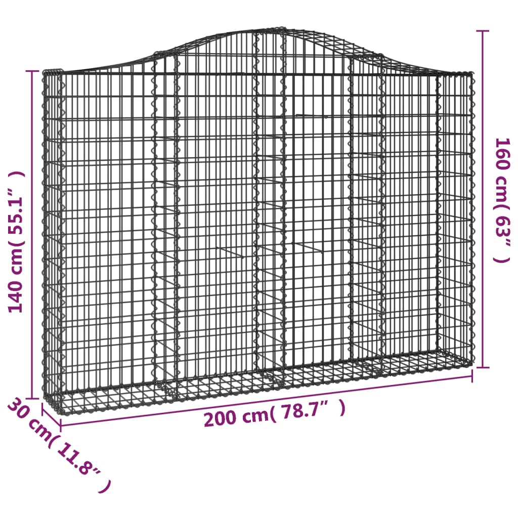 Cesti Gabbioni ad Arco 25 pz 200x30x140/160 cm Ferro Zincato