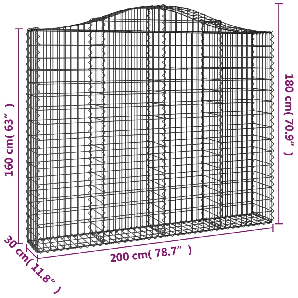 Cesti Gabbioni ad Arco 25 pz 200x30x160/180 cm Ferro Zincato